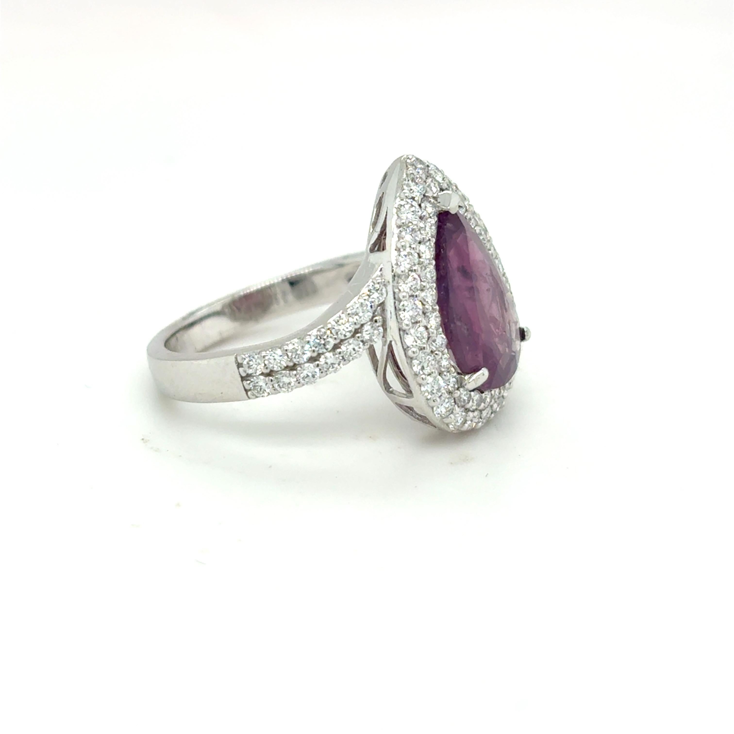 Bague diamant saphir du Cachemire non chauffé certifié GIA 2,91 carats taille poire Neuf - En vente à Trumbull, CT