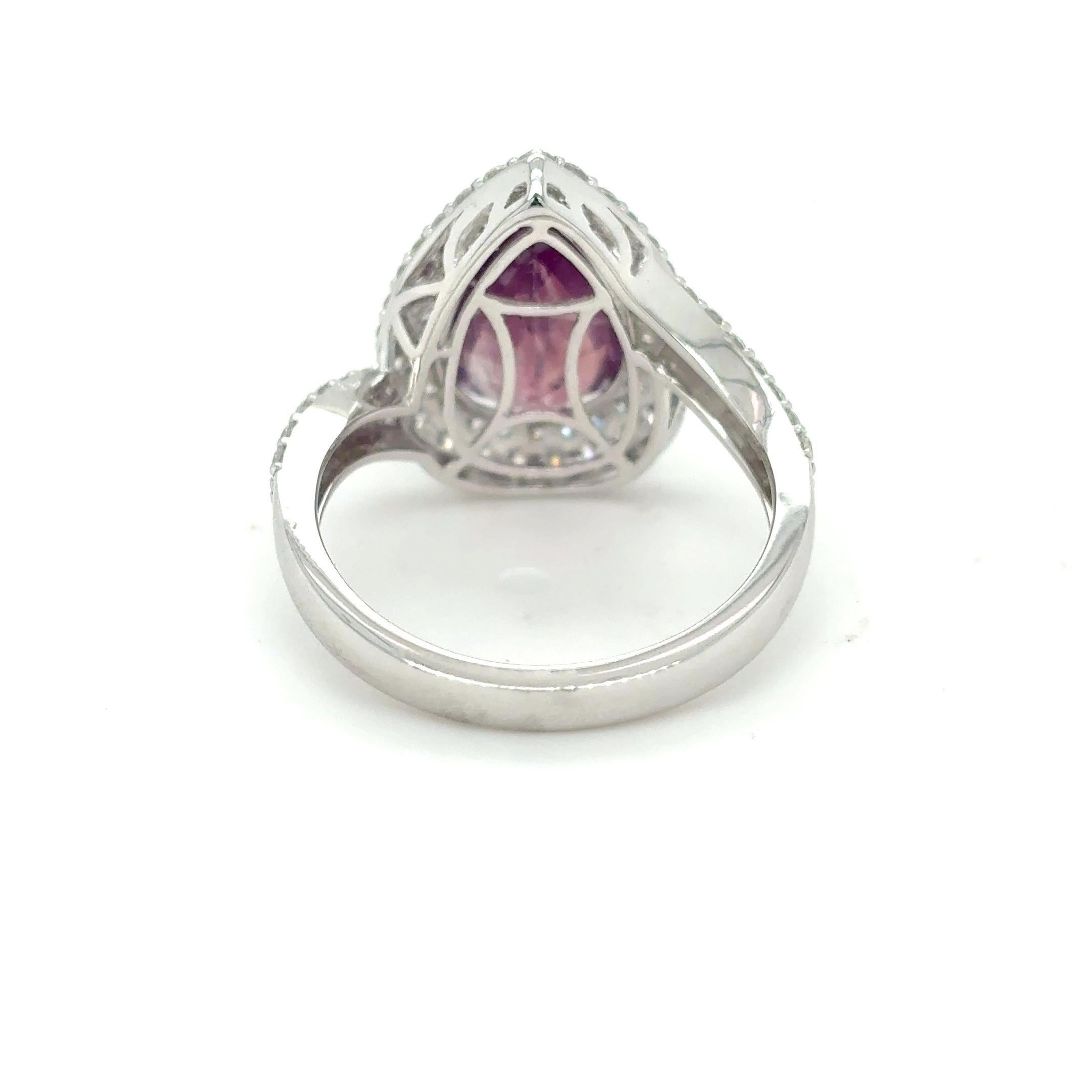 Bague diamant saphir du Cachemire non chauffé certifié GIA 2,91 carats taille poire en vente 2