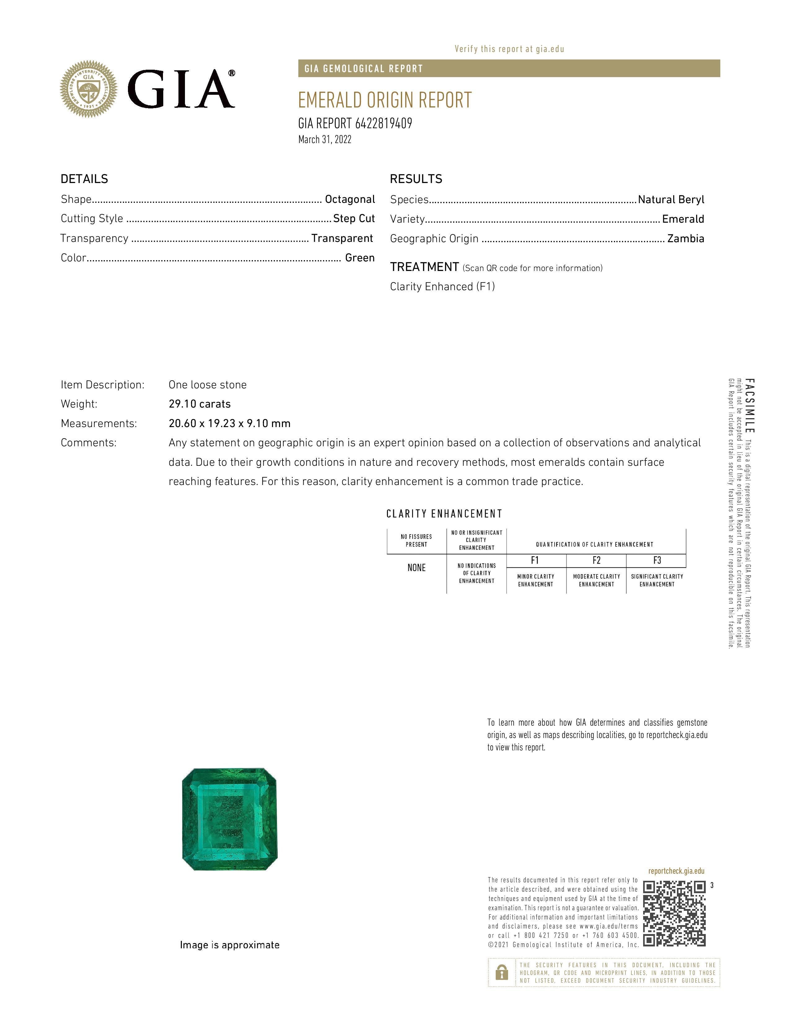 GIA Certified 29.10 Carat Fine Emerald and Diamond Ring For Sale 1