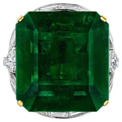 GIA Certified 29.10 Carat Fine Emerald and Diamond Ring