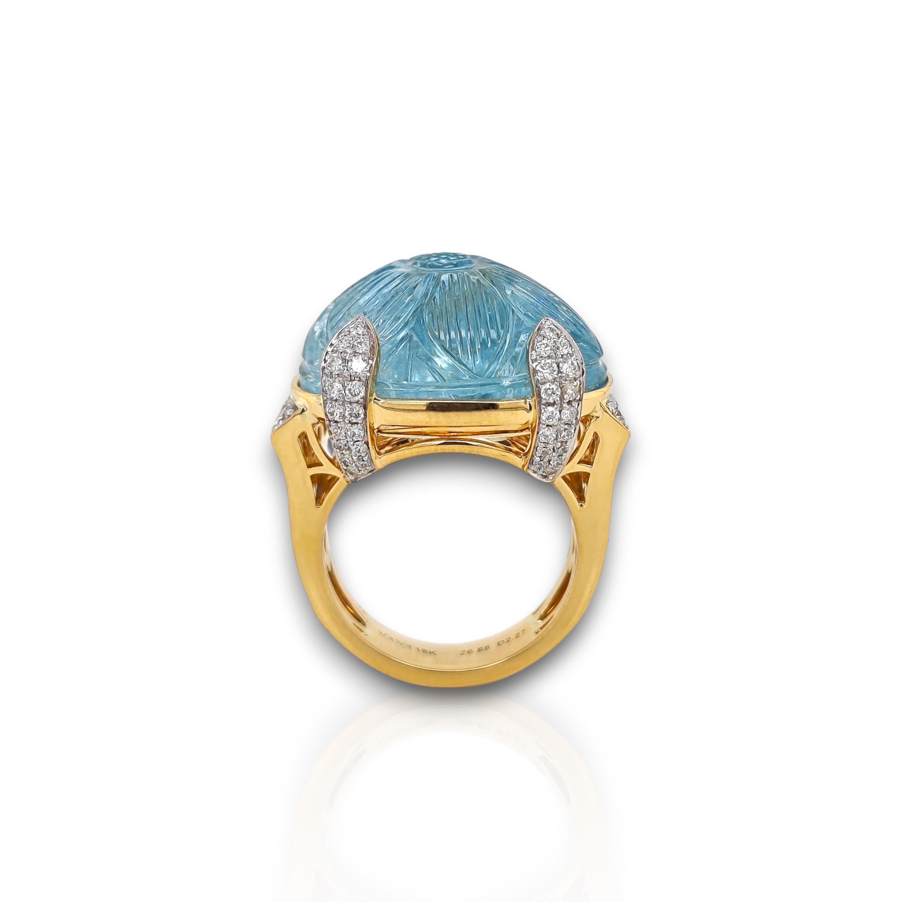 Taglio misto Anello in oro giallo con acquamarina e diamante bianco certificato GIA da 29.15 carati in vendita