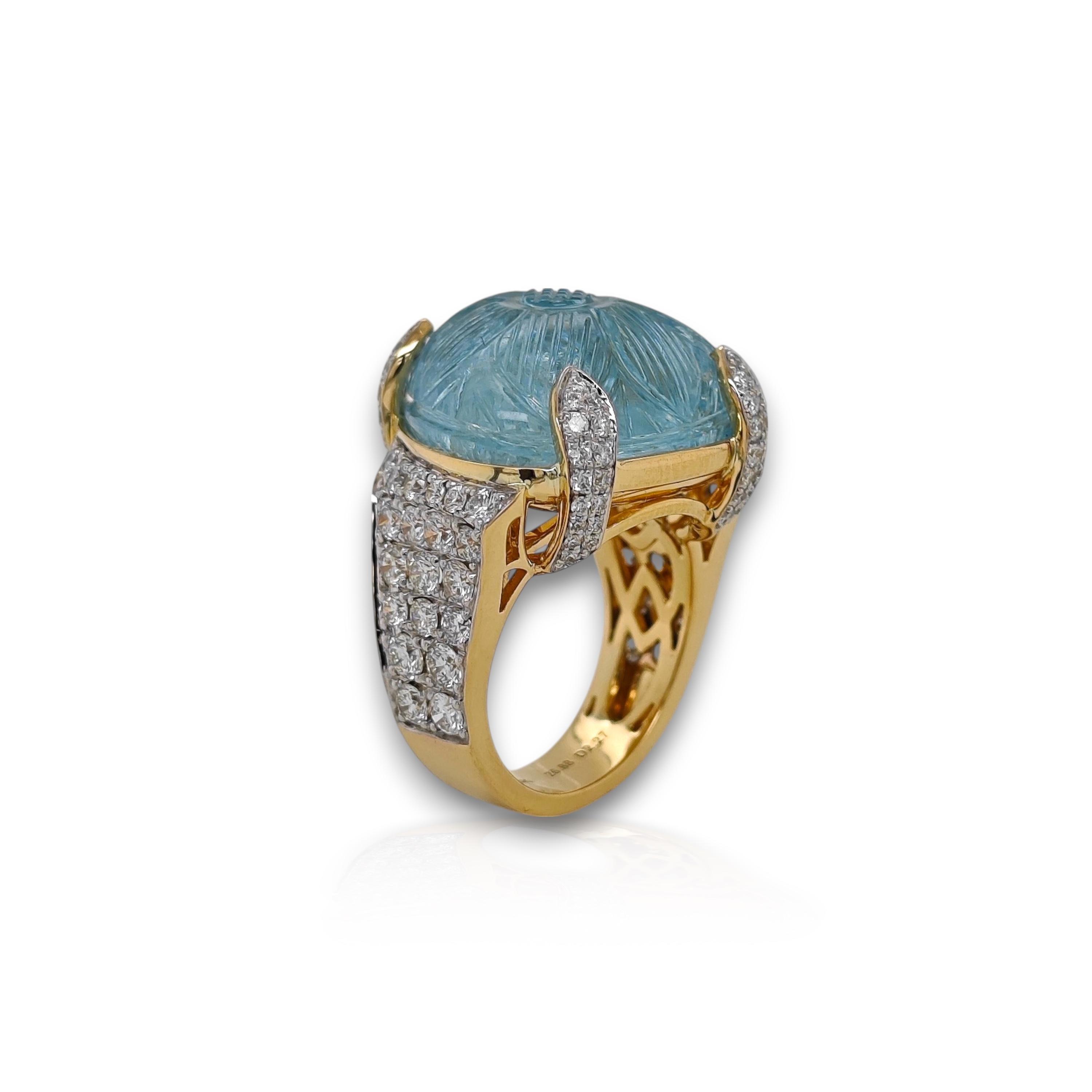 Anello in oro giallo con acquamarina e diamante bianco certificato GIA da 29.15 carati In condizioni Nuovo in vendita a New York, NY