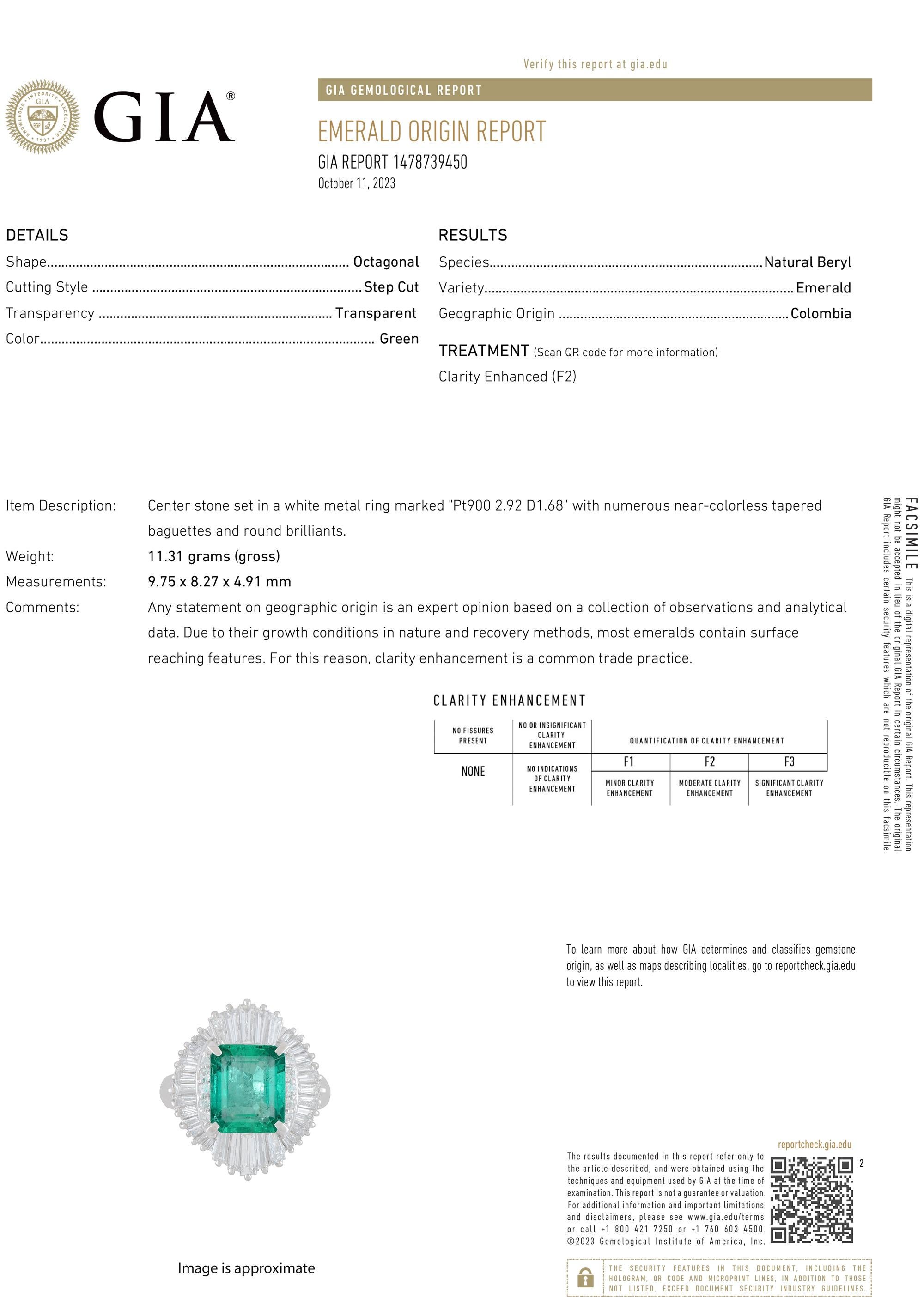 Taglio smeraldo Anello cocktail con diamante smeraldo colombiano certificato GIA da 2.92 carati