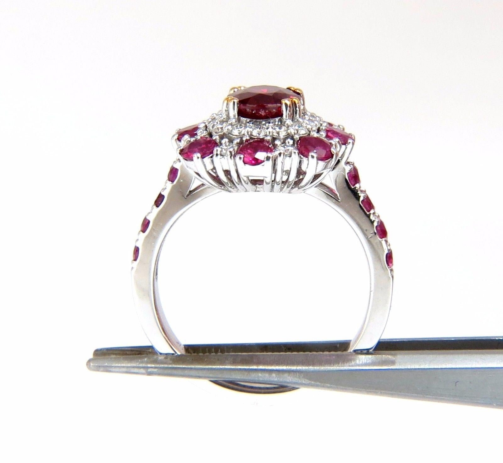 GIA Certified 2.92 Carat Natural Ruby Diamond Ring 14 Karat Cluster Prime In New Condition In New York, NY