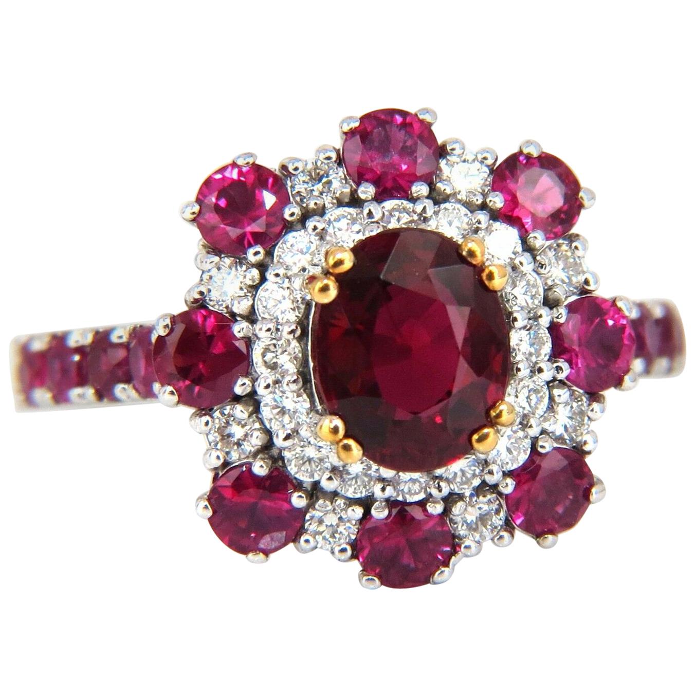Anello con diamante e rubino naturale certificato GIA da 2,92 carati 14 carati Cluster Prime*