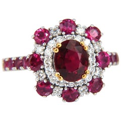 GIA Certified 2.92 Carat Natural Ruby Diamond Ring 14 Karat Cluster Prime*