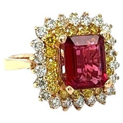 Anello da sposa in oro rosa con diamante giallo e tormalina naturale certificato GIA da 2,92 carati