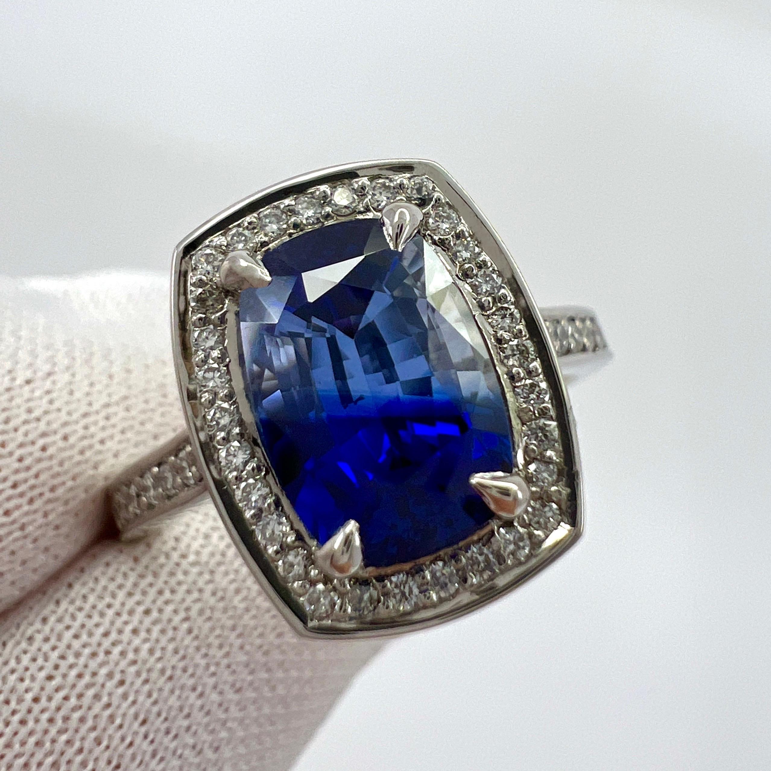 GIA Certified 2.92ct Bi Colour Ceylon Sapphire 18k White Gold Diamond Halo Ring For Sale 5