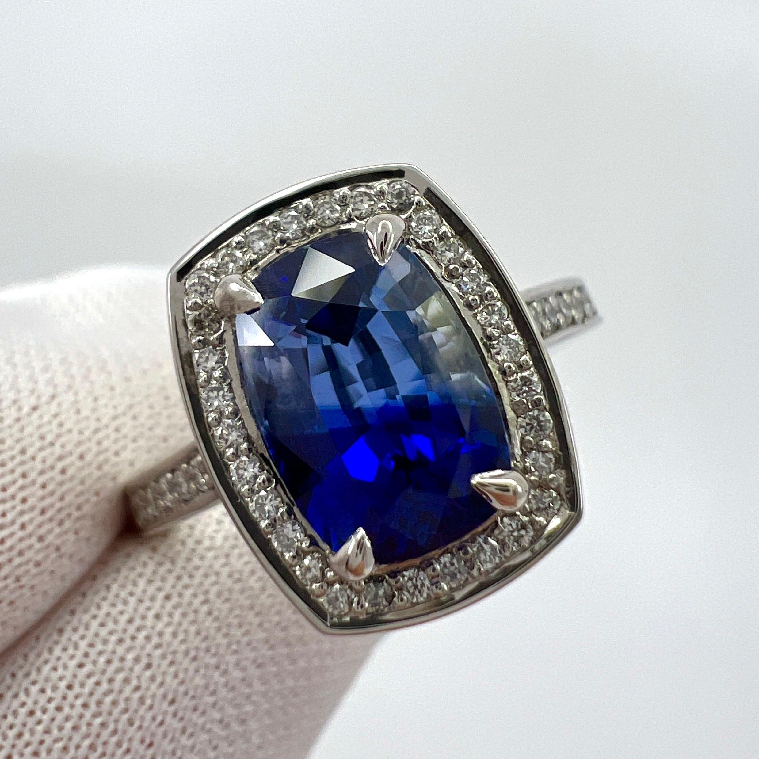 GIA Certified 2.92ct Bi Colour Ceylon Sapphire 18k White Gold Diamond Halo Ring For Sale 7