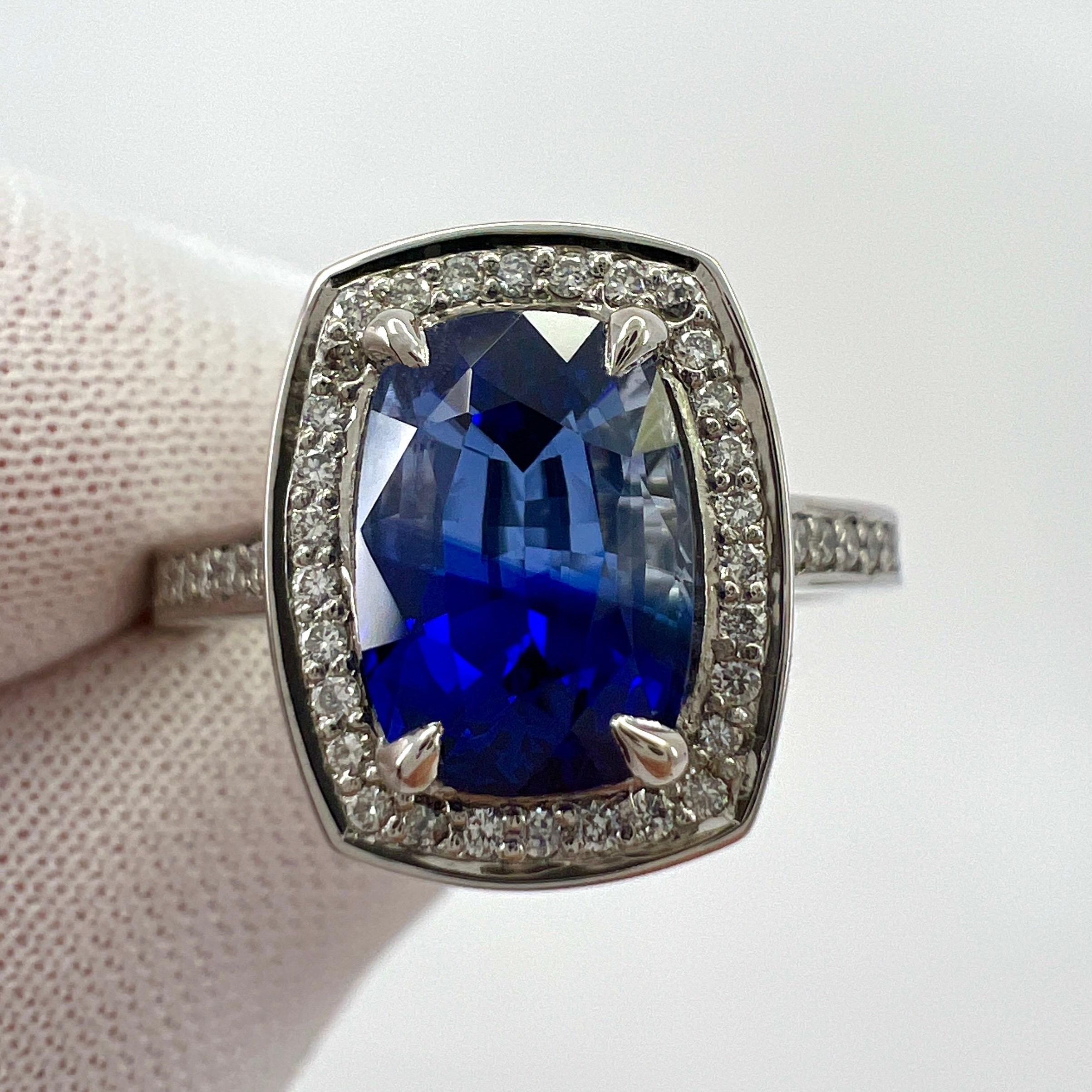 GIA Certified 2.92ct Bi Colour Ceylon Sapphire 18k White Gold Diamond Halo Ring For Sale 8