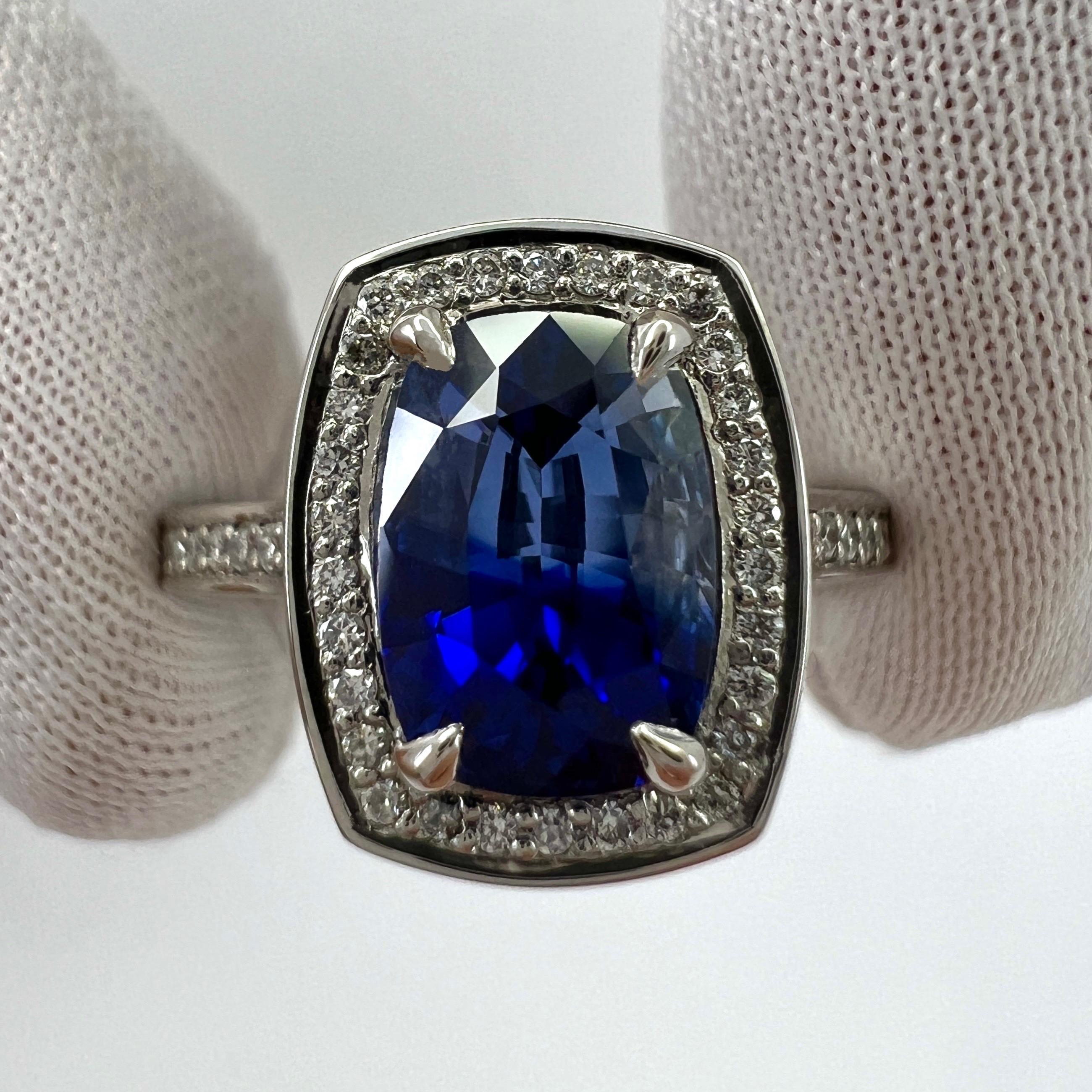 GIA Certified 2.92ct Bi Colour Ceylon Sapphire 18k White Gold Diamond Halo Ring For Sale 4