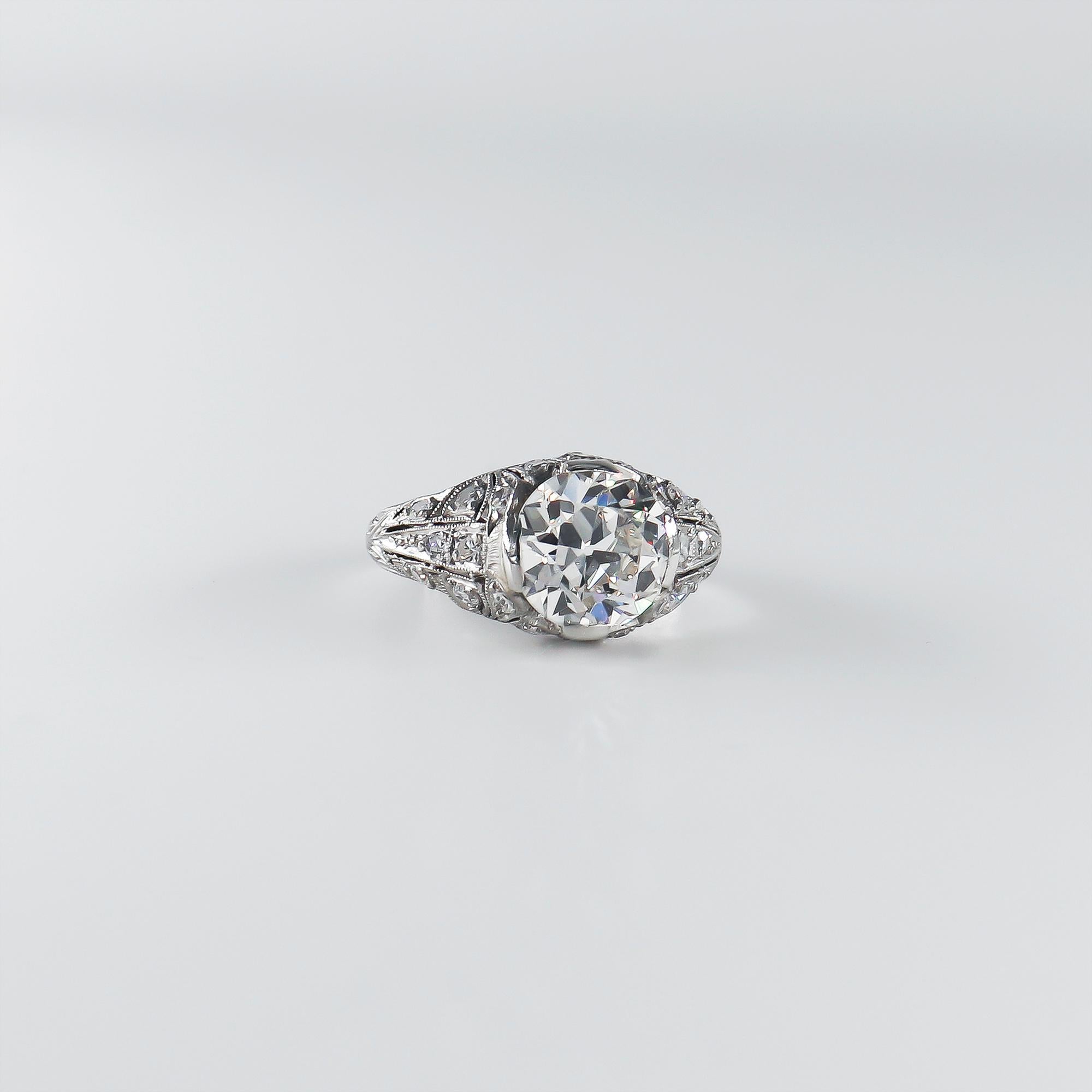 Art Deco GIA Certified 2.93 Carat J VVS1 Old European Cut Diamond Vintage Ring
