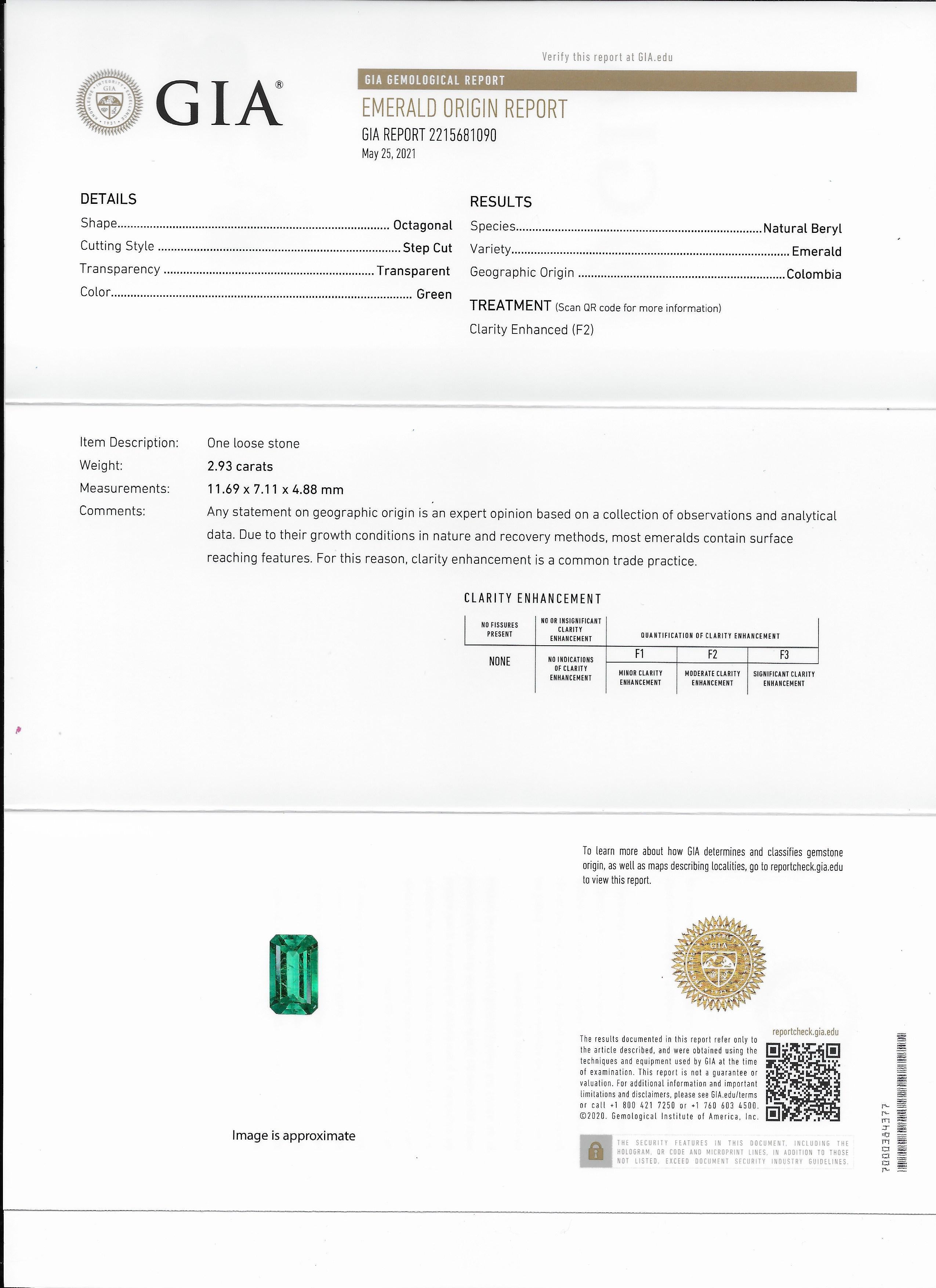 GIA Certified 2.93 Colombian Emerald-Cut Emerald Platinum w Emerald cut Diamonds 4