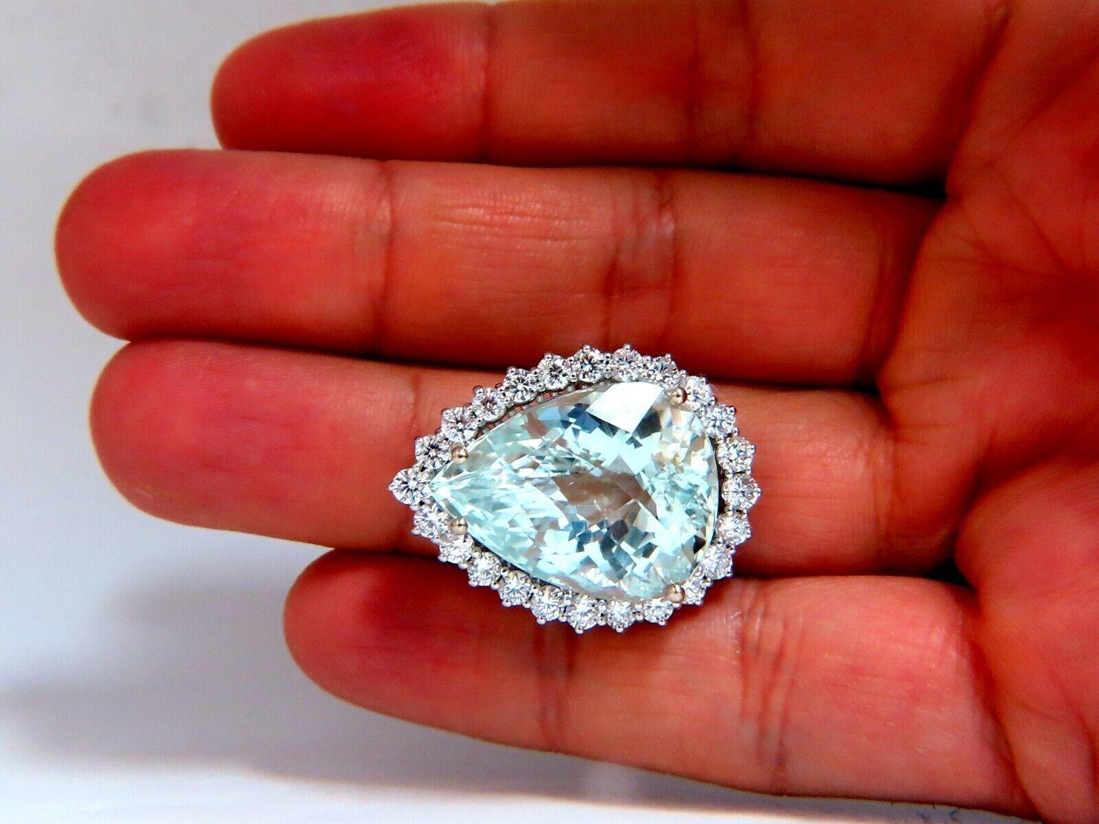Late Victorian GIA Certified 29.31ct Natural Pear Shaped Aquamarine Diamonds Ring 14kt 12399 For Sale