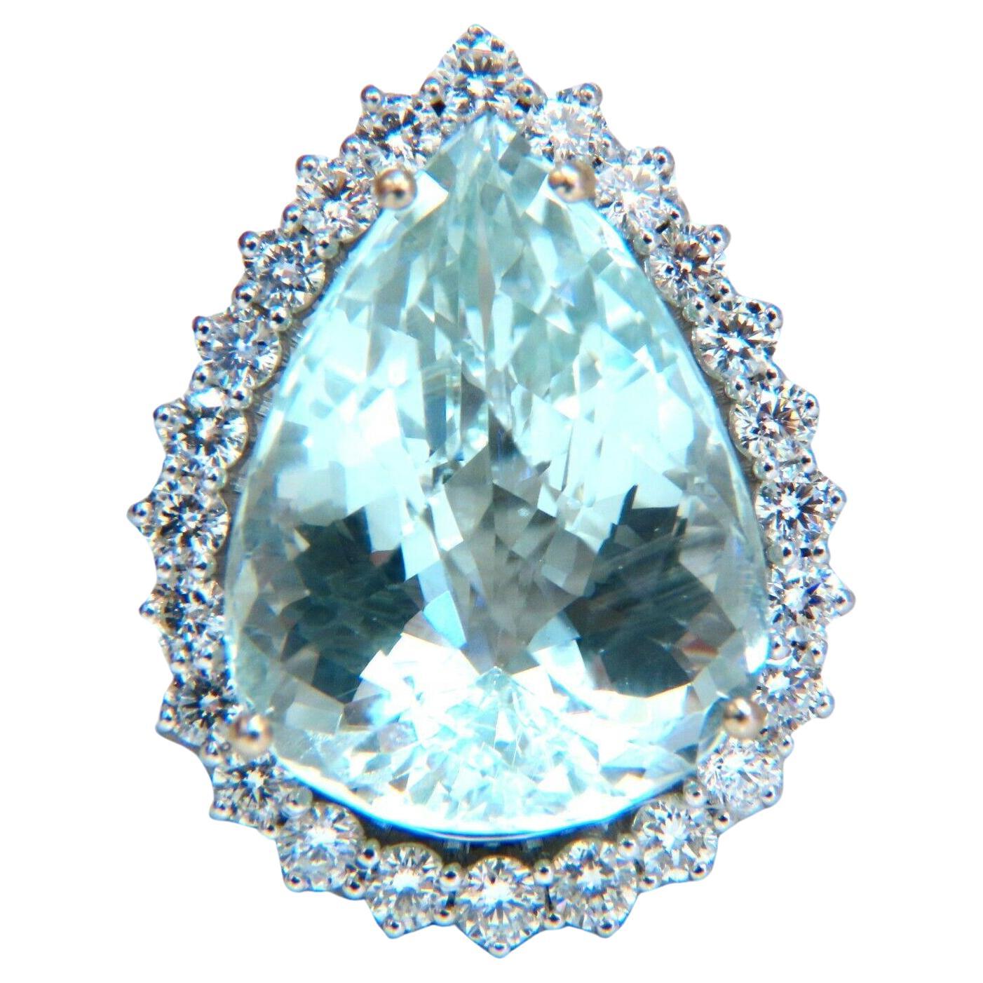 GIA Certified 29.31ct Natural Pear Shaped Aquamarine Diamonds Ring 14kt 12399 For Sale