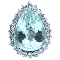 GIA-zertifizierter 29.31 Karat natürlicher birnenförmiger Aquamarin-Diamantenring 14kt 12399