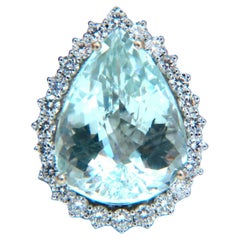 GIA Certified 29.31ct Natural Pear Shaped Aquamarine Diamonds Ring 14kt 12399*