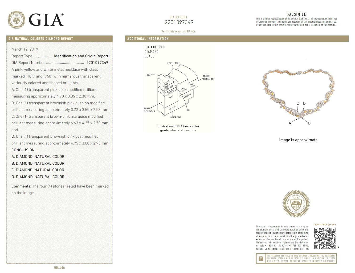 GIA-zertifizierte 29.43 Karat handgefertigte natürliche Farbe Diamant-Tiara-Halskette Ref40 im Zustand „Neu“ im Angebot in New York, NY