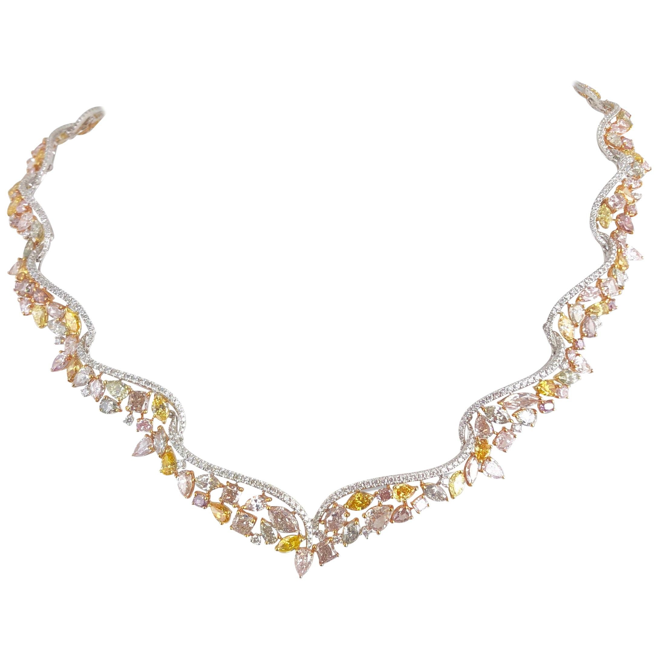 DiamondTown GIA Certified 29.43 Carat Handcrafted Natural Color Diam Tiara Neck.