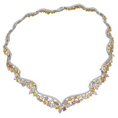 GIA Certified 29.43 Carat Handcrafted Natural Color Diamond Tiara Necklace ref40