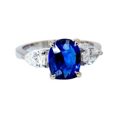 GIA Certified 2.94ct Natural No Heat Blue Sapphire Diamonds Ring 14kt*