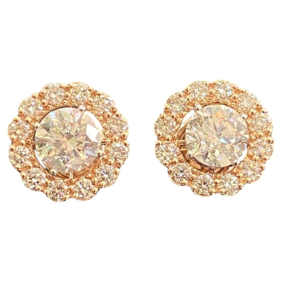 GIA Certified 2.95 Carat D/VVS1 Round Diamond Convertible Halo Earrings 14K Gold For Sale
