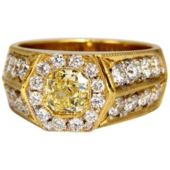 GIA Certified 2.95ct natural Fancy Yellow diamonds mens ring 18kt Hexagon Deck