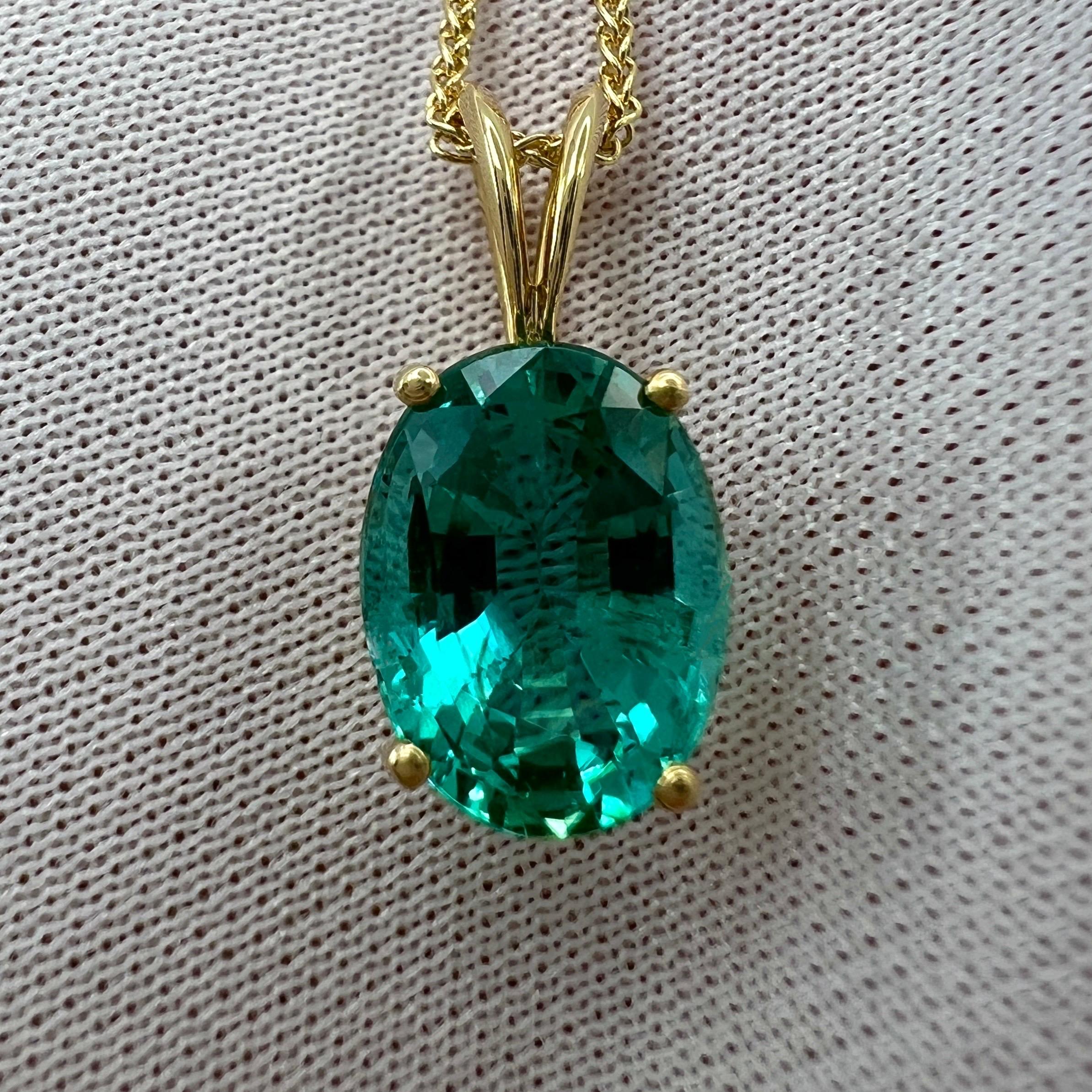 Women's or Men's GIA Certified 2.95ct Vivid Blue Green Oval Cut Emerald 18k Gold Pendant Necklace For Sale