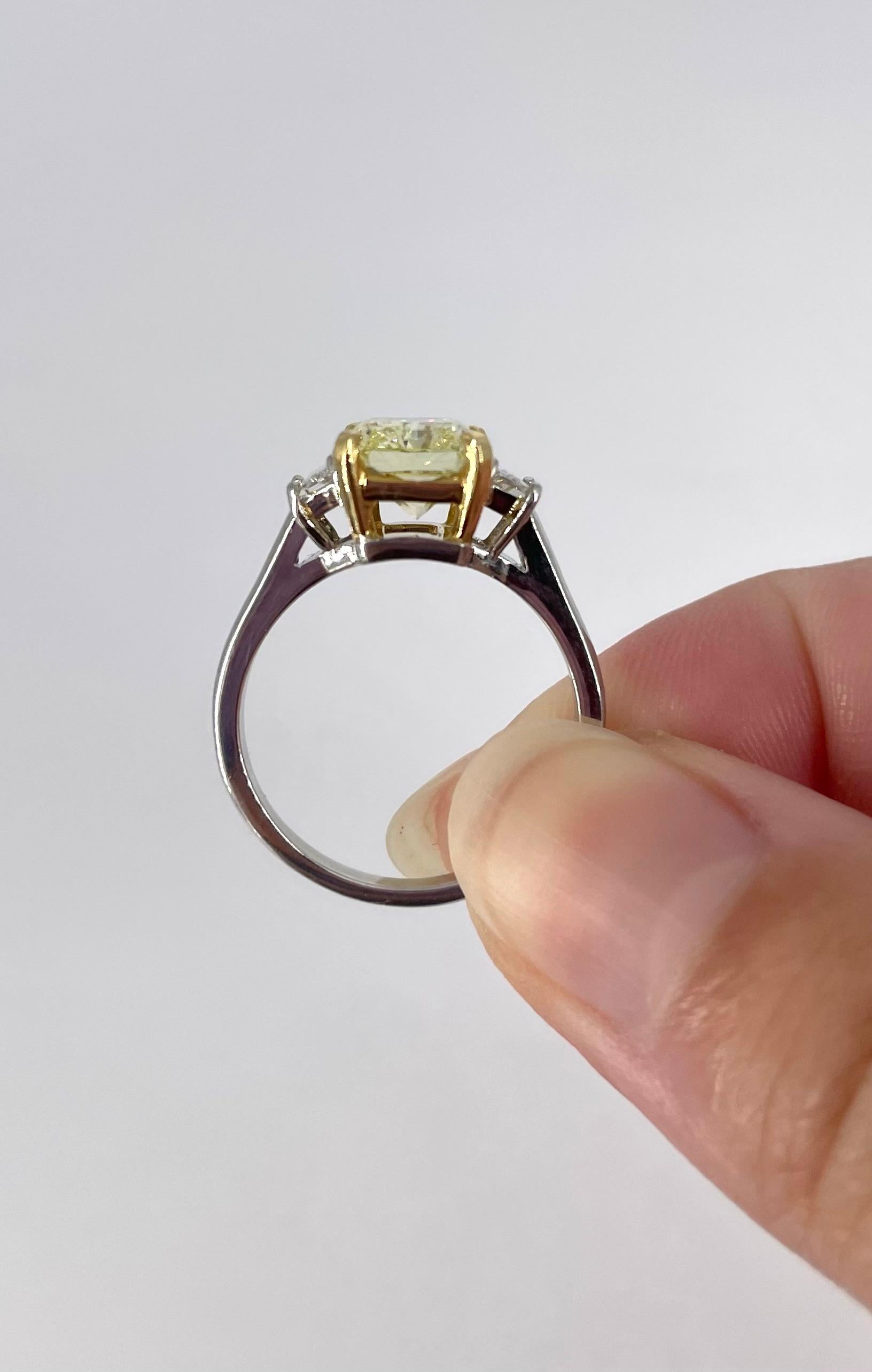 Women's J. Birnbach 2.96 Carat Fancy Intense Yellow Radiant Diamond Gold Platinum Ring For Sale