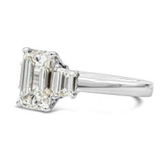 GIA Certified 2.96 Carats Emerald Cut Diamond Three-Stone Engagement Ring