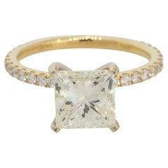 GIA Certified 2.97 Carat Princess Cut Diamond Engagement Ring 18 Karat 