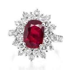 GIA Certified 2.97 Carat Siam Ruby and Diamond Ring Made in Platinum