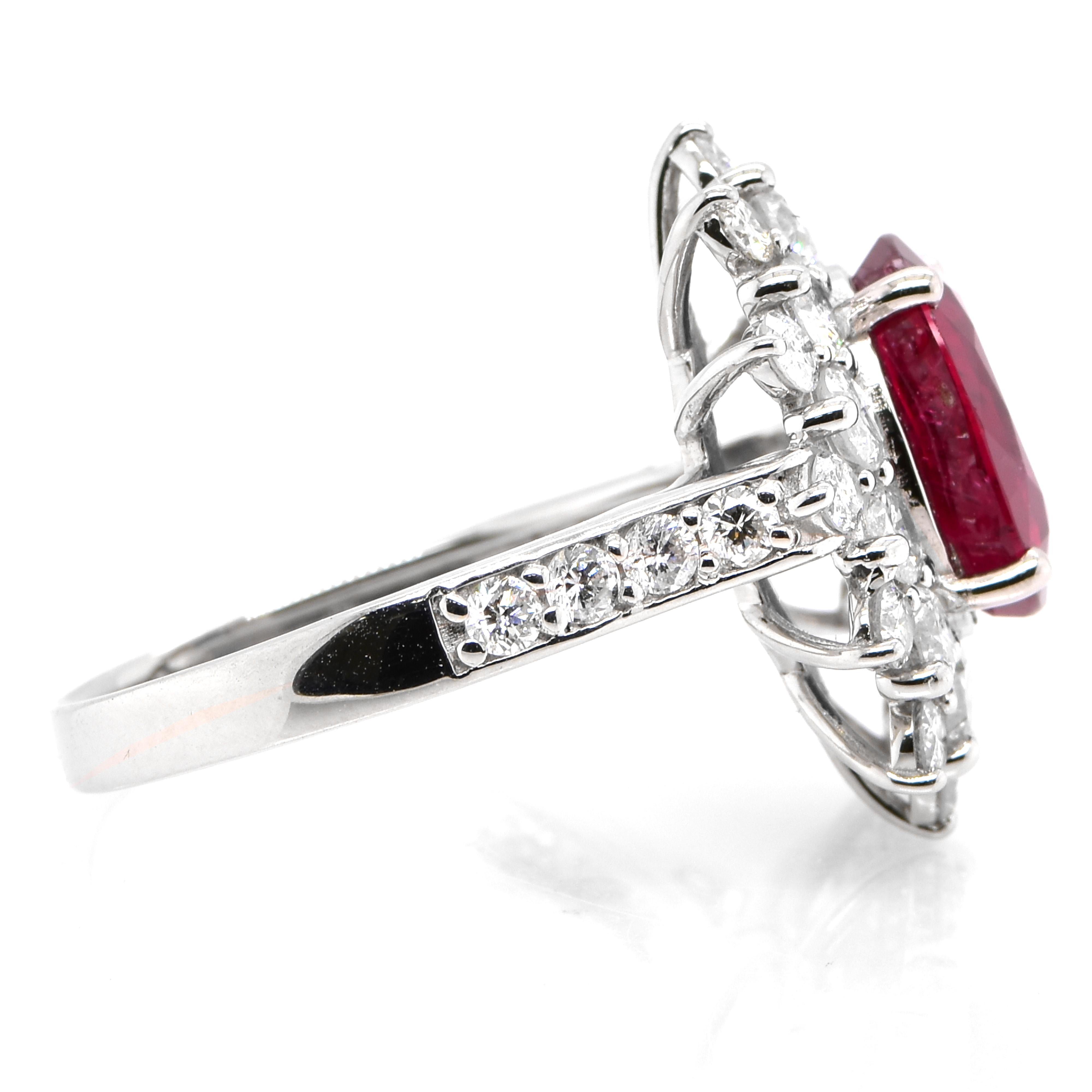 GIA Certified 2.97 Carat Siam Ruby and Diamond Ring Made in Platinum In New Condition For Sale In Tokyo, JP