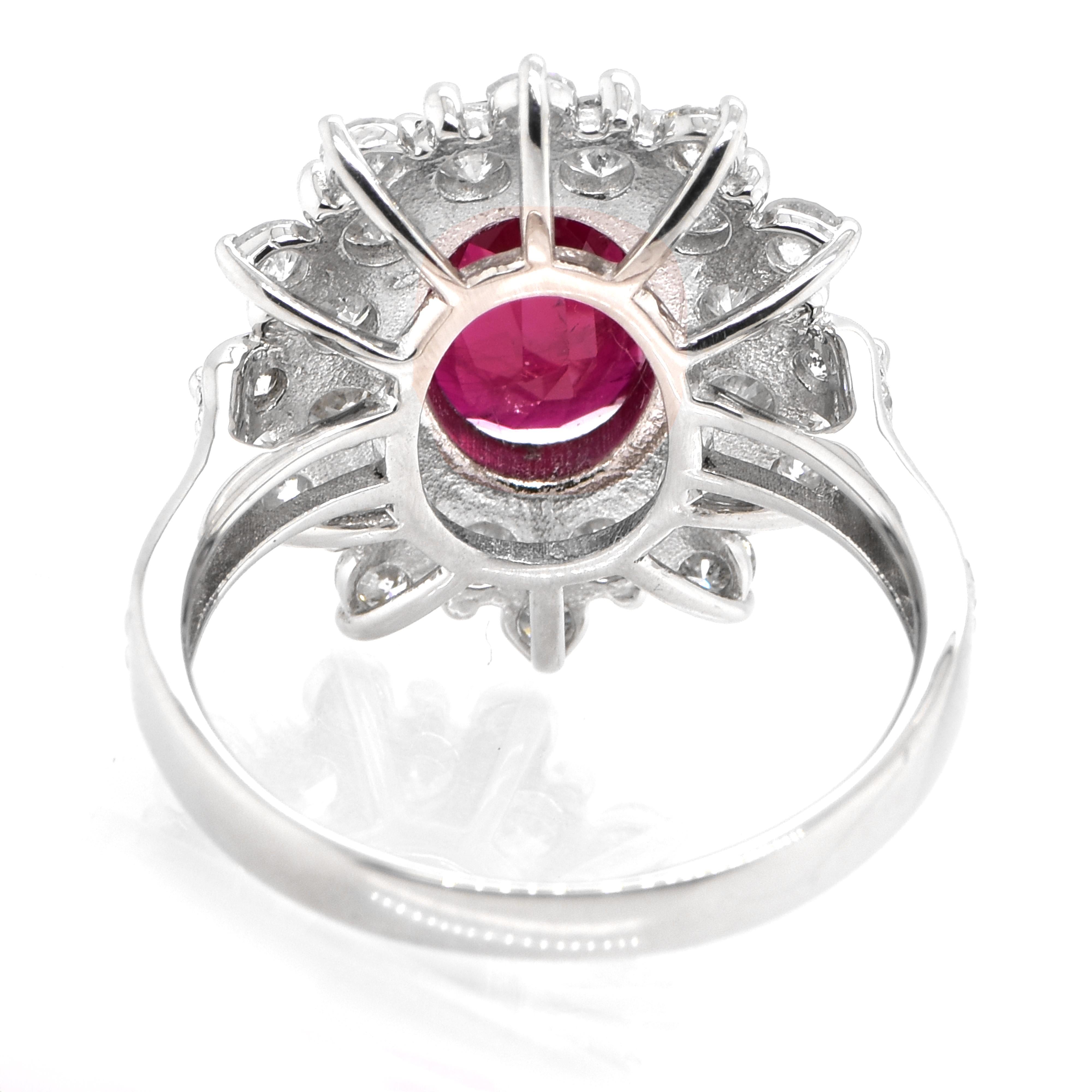 Women's GIA Certified 2.97 Carat Siam Ruby and Diamond Ring Made in Platinum For Sale