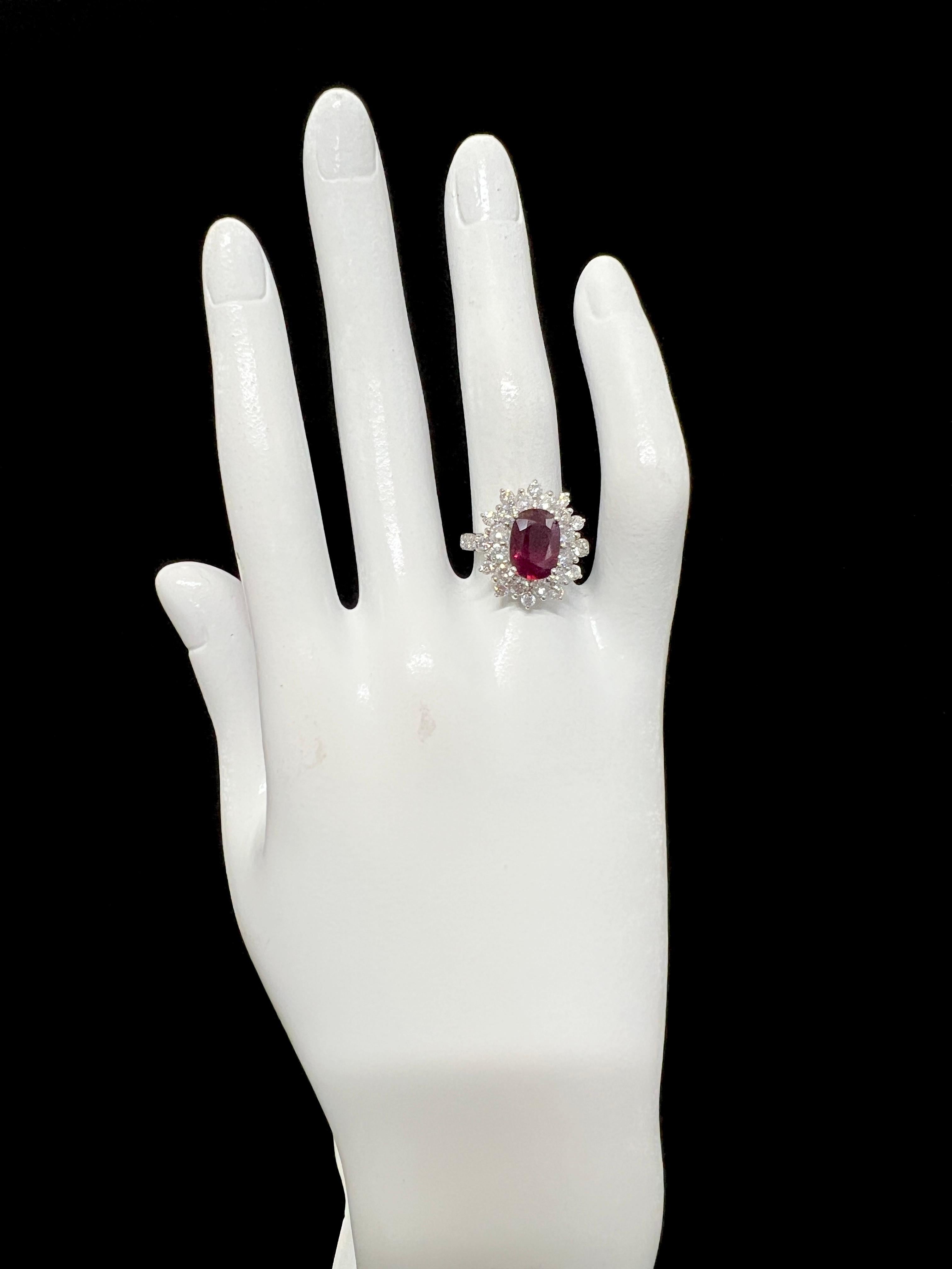 GIA Certified 2.97 Carat Siam Ruby and Diamond Ring Made in Platinum For Sale 1