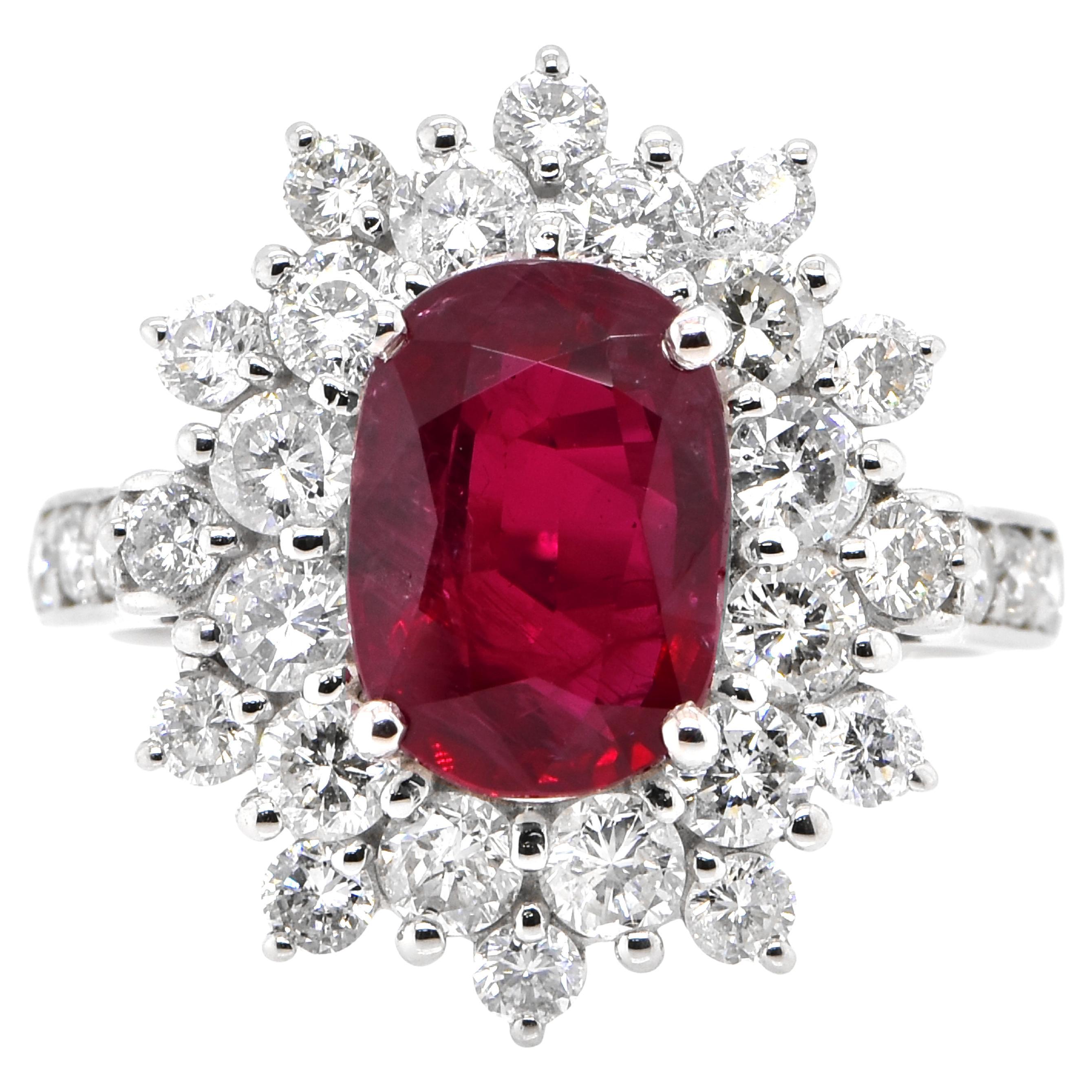 Anello con rubino e diamante del Siam da 2,97 carati certificato GIA e realizzato in platino