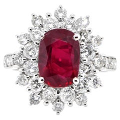 Bague en platine certifiée GIA avec rubis et diamants Siam de 2,97 carats