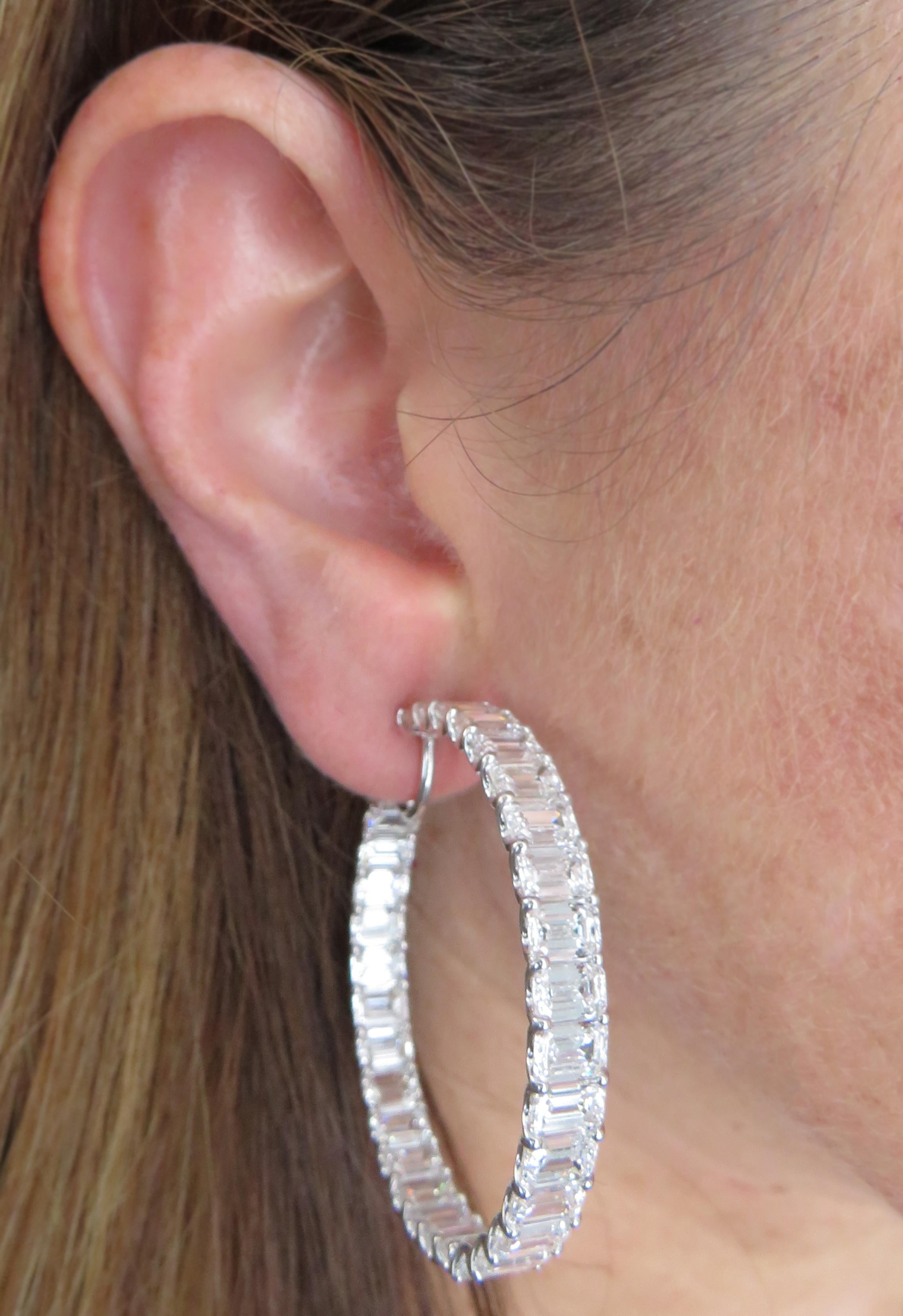GIA Certified 29.77 Carat Emerald Cut Diamond in/Out Hoop Earrings For Sale 1