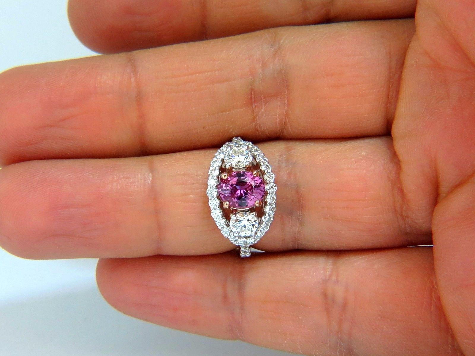 Oval Cut GIA Certified 2.97ct natural no heat vivid pink sapphire ring three stone wrap For Sale