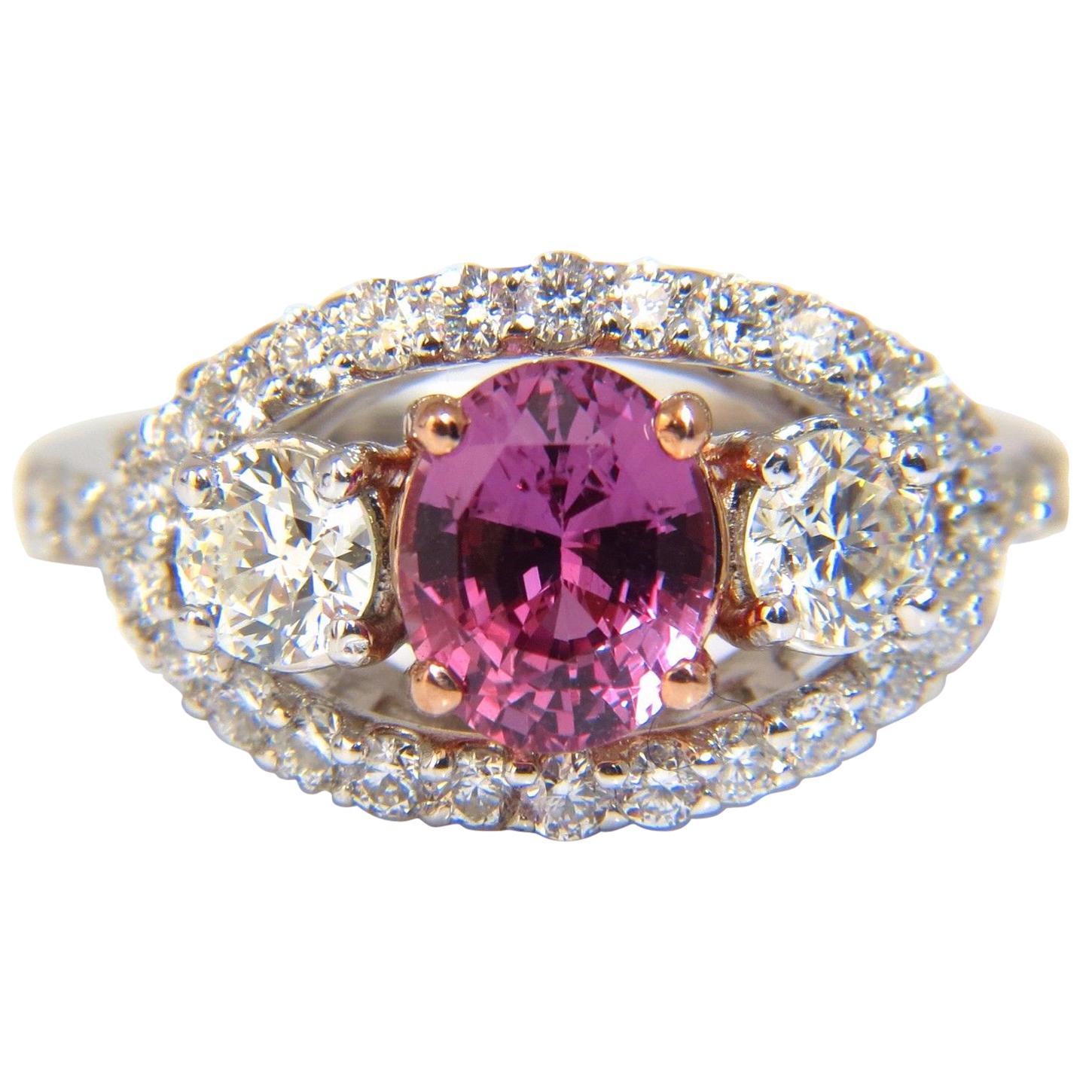 GIA Certified 2.97ct natural no heat vivid pink sapphire ring three stone wrap* For Sale