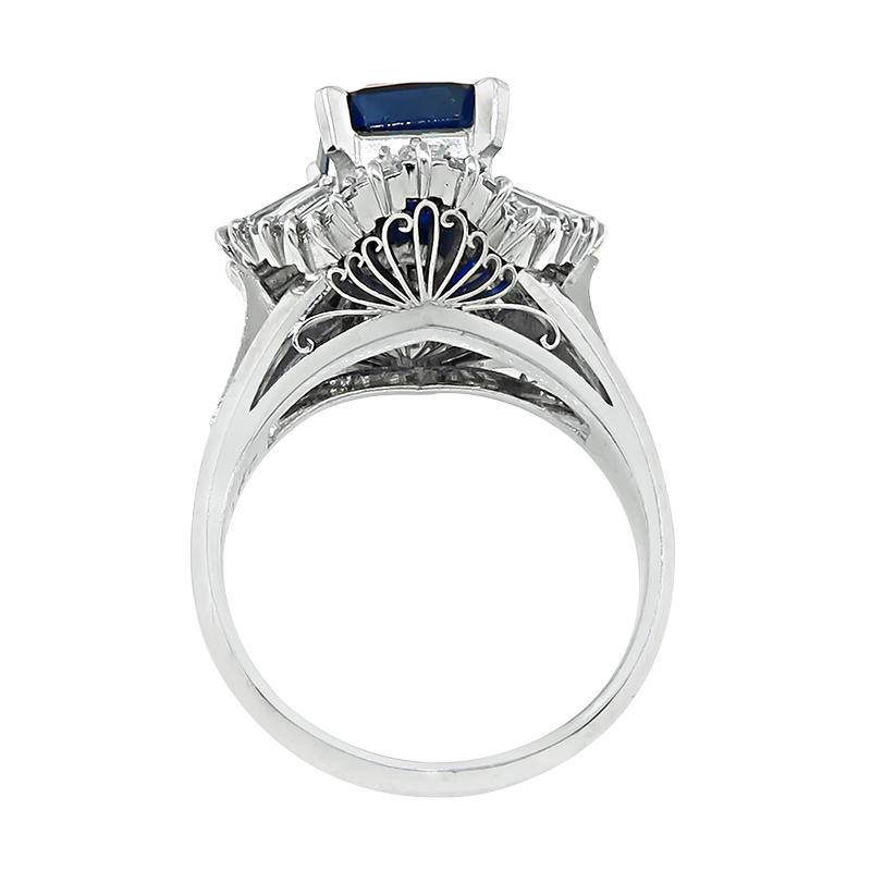 Cushion Cut GIA Certified 2.97ct Sapphire 2.04ct Diamond Engagement Ring For Sale