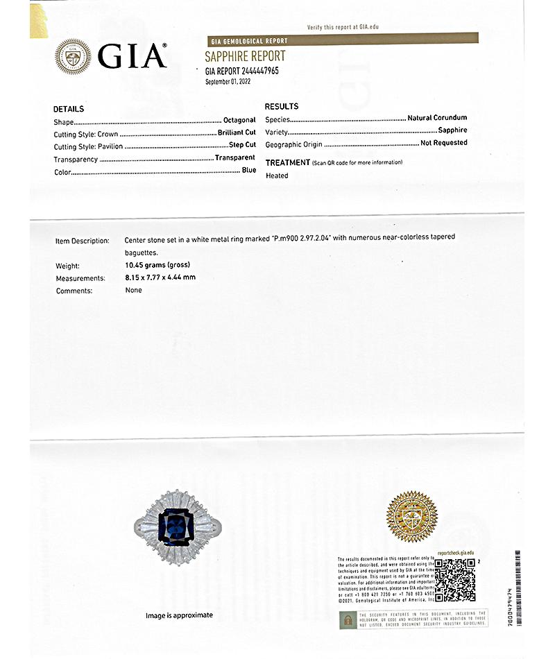 GIA Certified 2.97ct Sapphire 2.04ct Diamond Engagement Ring In Good Condition For Sale In New York, NY
