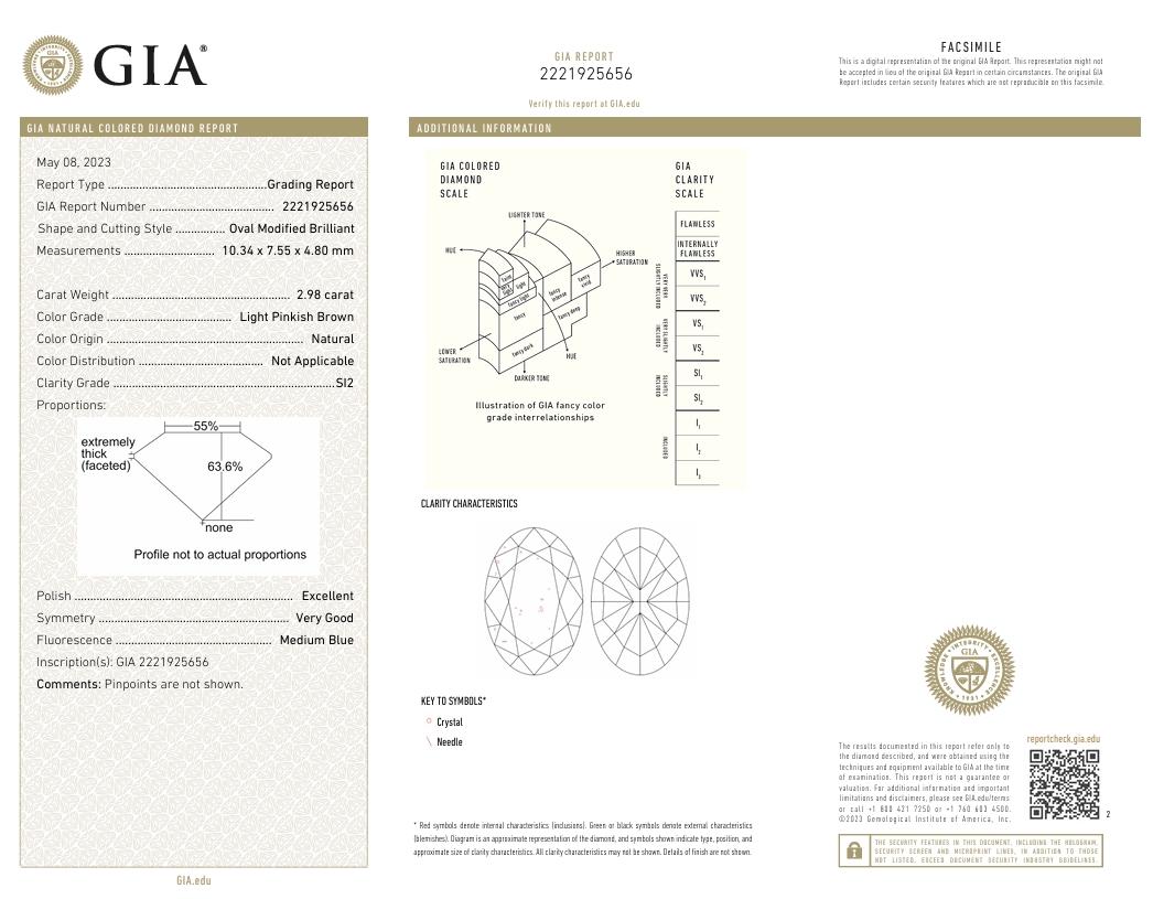 GIA-zertifiziert 2,98 Karat Light Pinkish Brown SI2 Clarity Diamant im Angebot 2