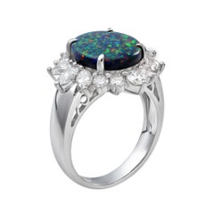 GIA Certified 2.98 Carat Natural Black Opal & Diamond Cocktail Ring
