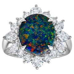 GIA Certified 2.98 Carat Natural Black Opal & Diamond Cocktail Ring