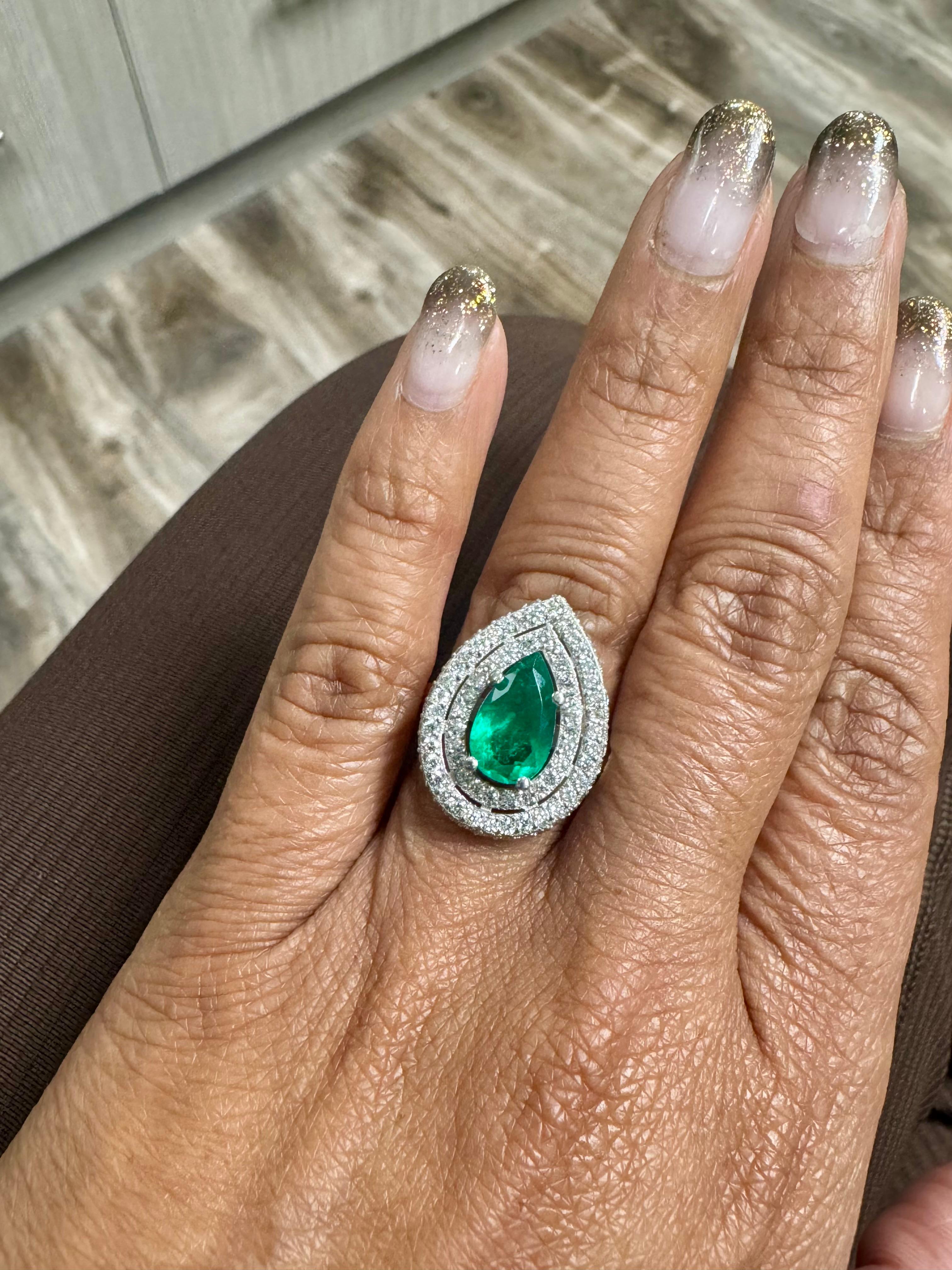 GIA Certified 2.99 Carat Double Halo Colombian Emerald Diamond White Gold Ring 6