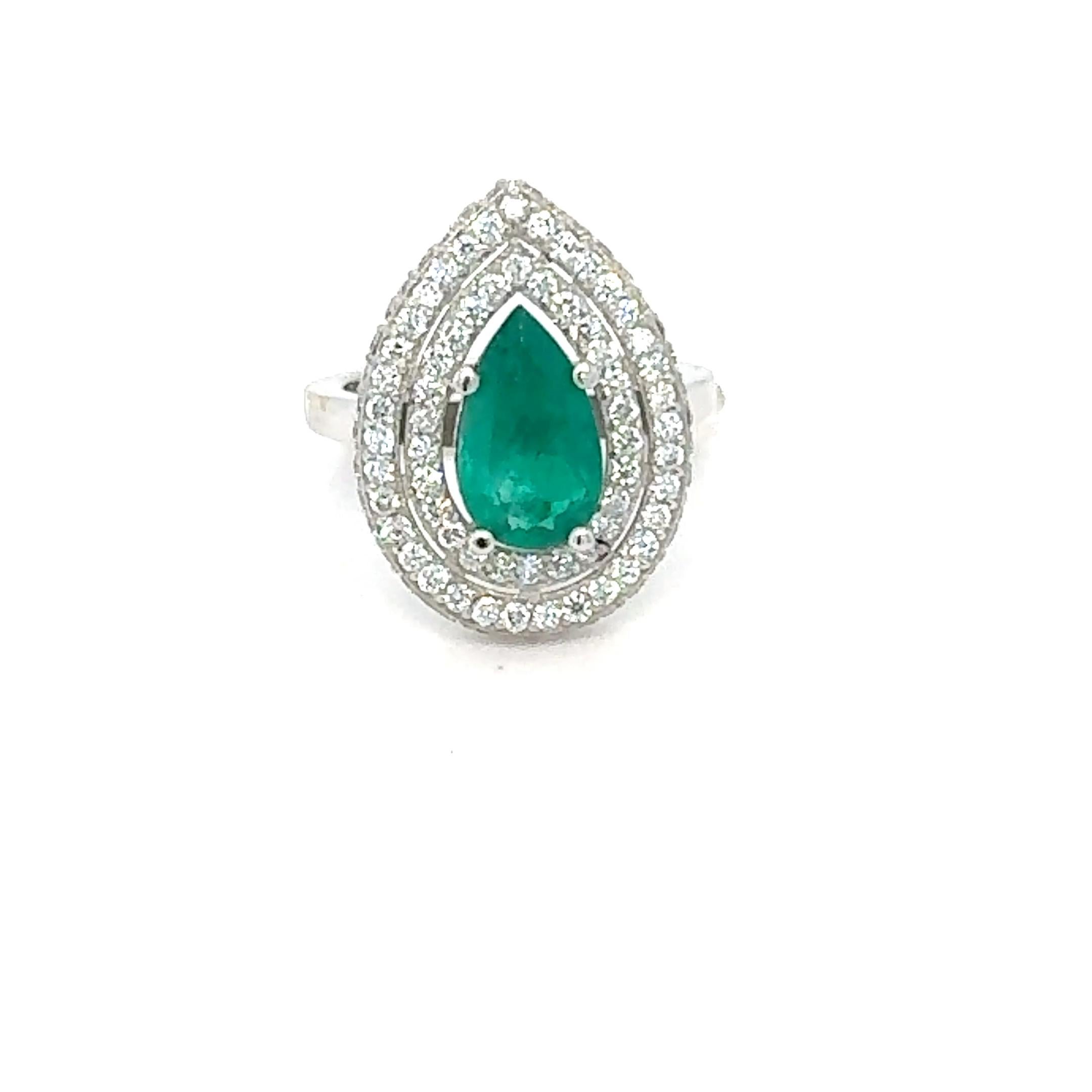 Modern GIA Certified 2.99 Carat Double Halo Colombian Emerald Diamond White Gold Ring