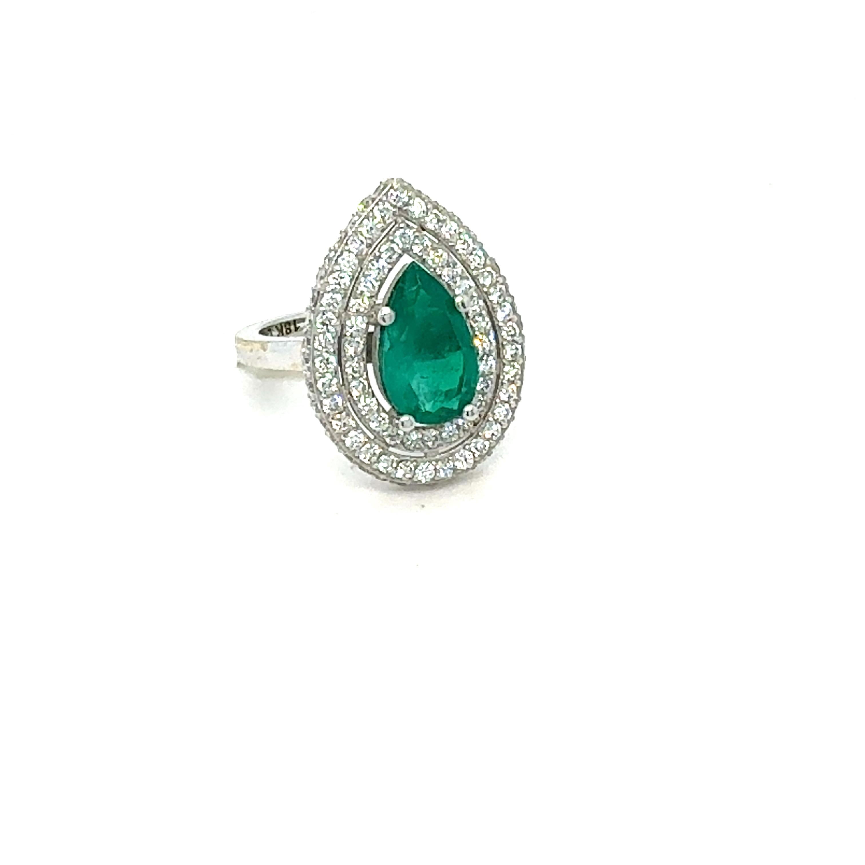 Emerald Cut GIA Certified 2.99 Carat Double Halo Colombian Emerald Diamond White Gold Ring