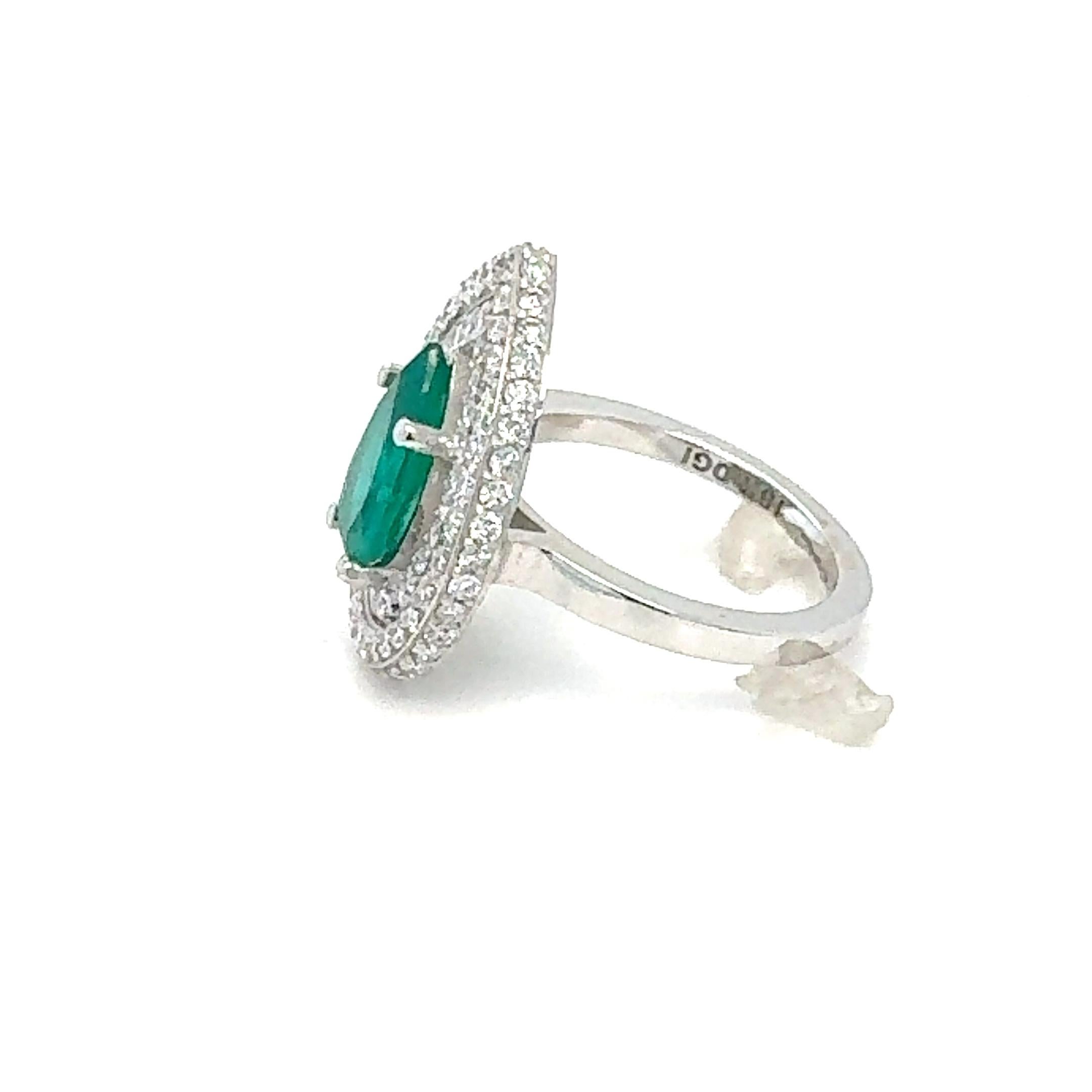 GIA Certified 2.99 Carat Double Halo Colombian Emerald Diamond White Gold Ring In New Condition In Los Angeles, CA