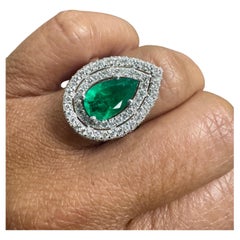 GIA Certified 2.99 Carat Double Halo Colombian Emerald Diamond White Gold Ring